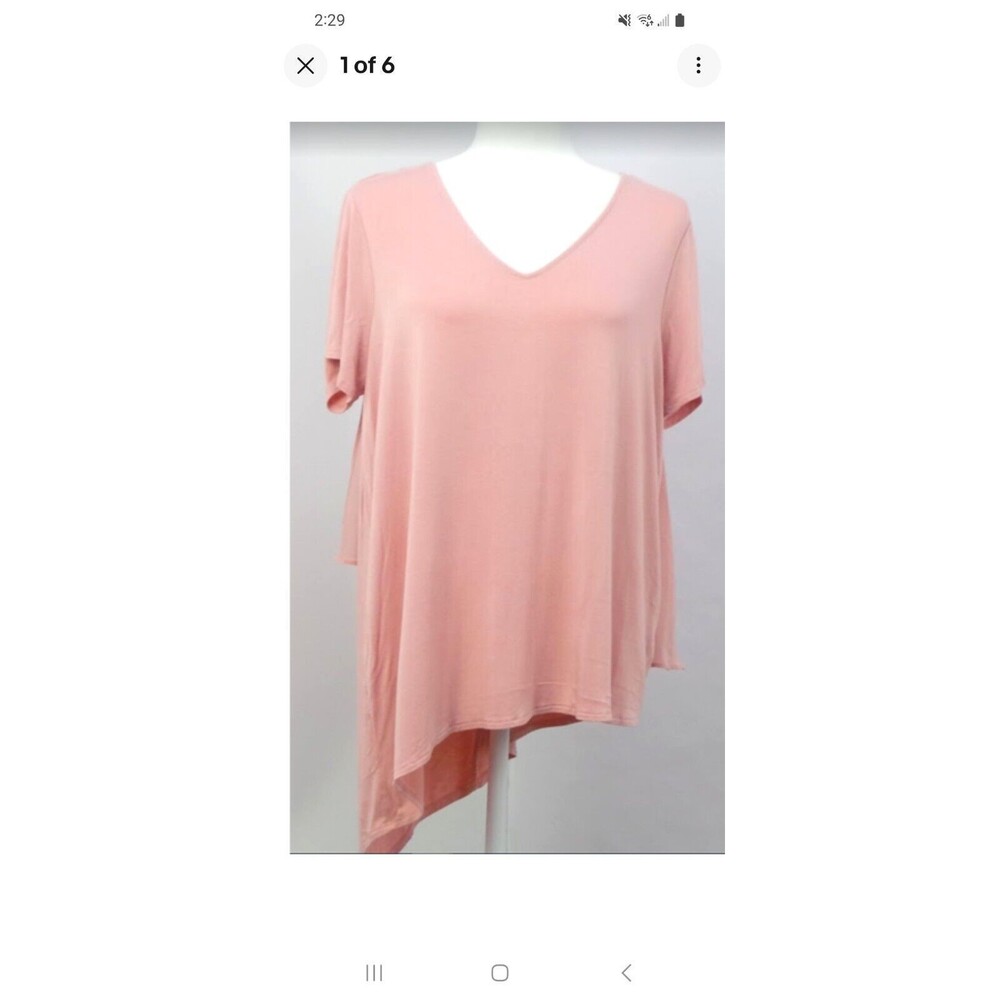 Lisa Rinna Collection V-Neck Top with Chiffon Back Detail Petal Rose Pink Size L